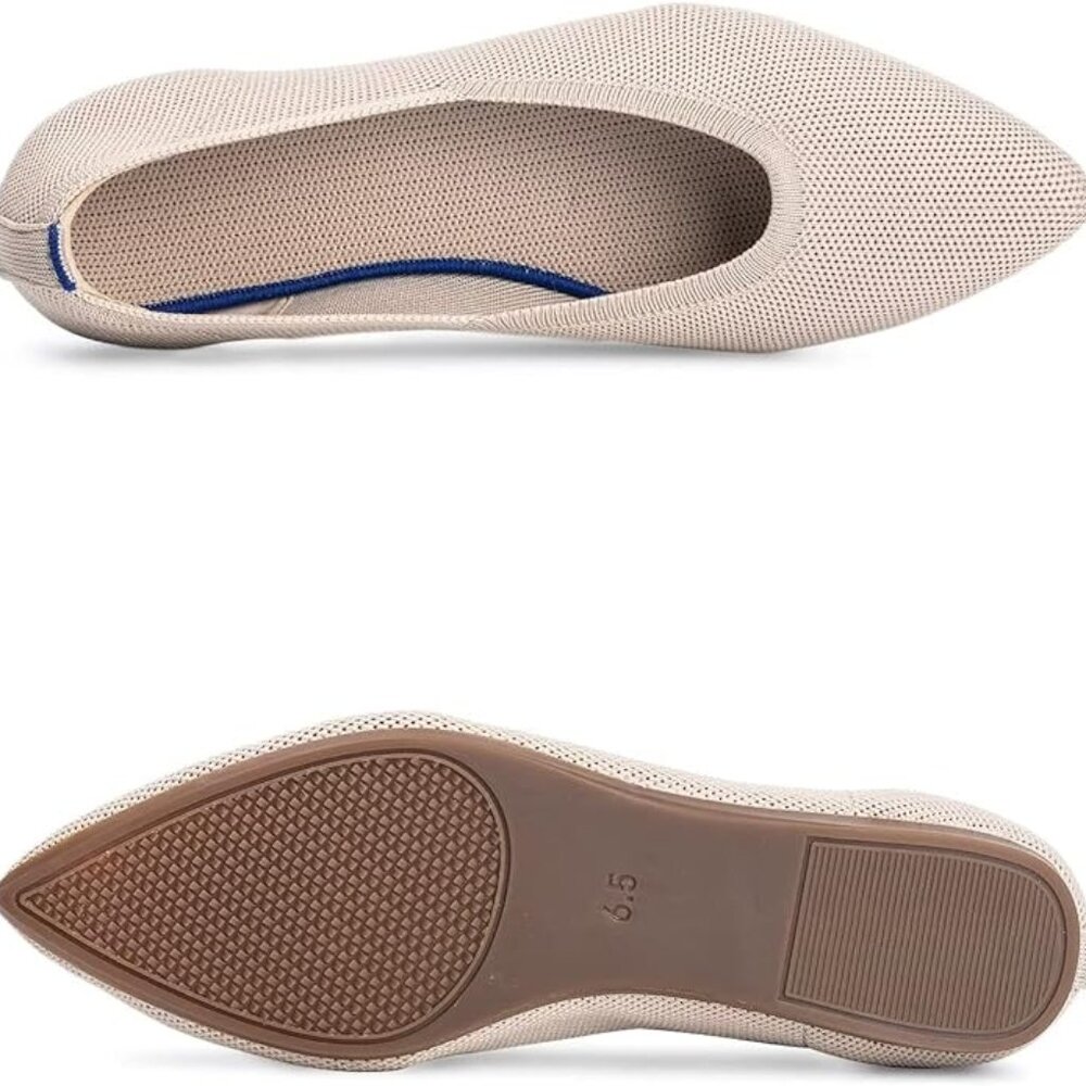 Frank Mully Women's Pointed Toe Ballet Flats - Knit - Nude - Size 8.5